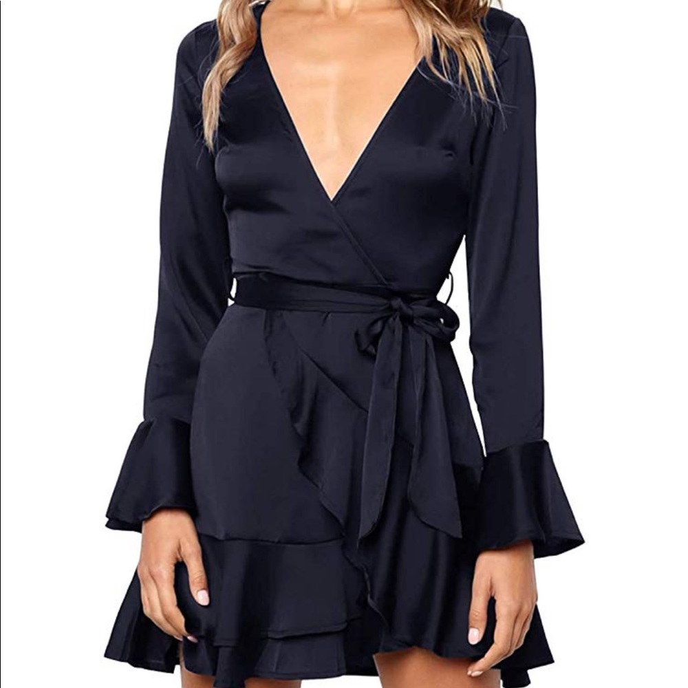 Navy blue silky ruffle dress small medium